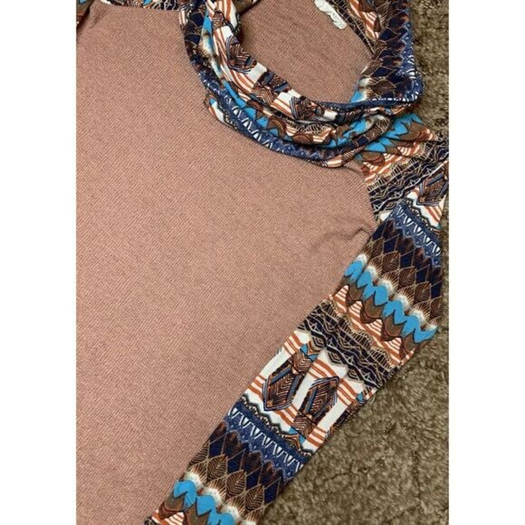 Ba Bel Tunic Womens S Red Beige Aztec Tribal Casual‎ Blouse Top Mock Cowl Neck - Picture 6 of 8